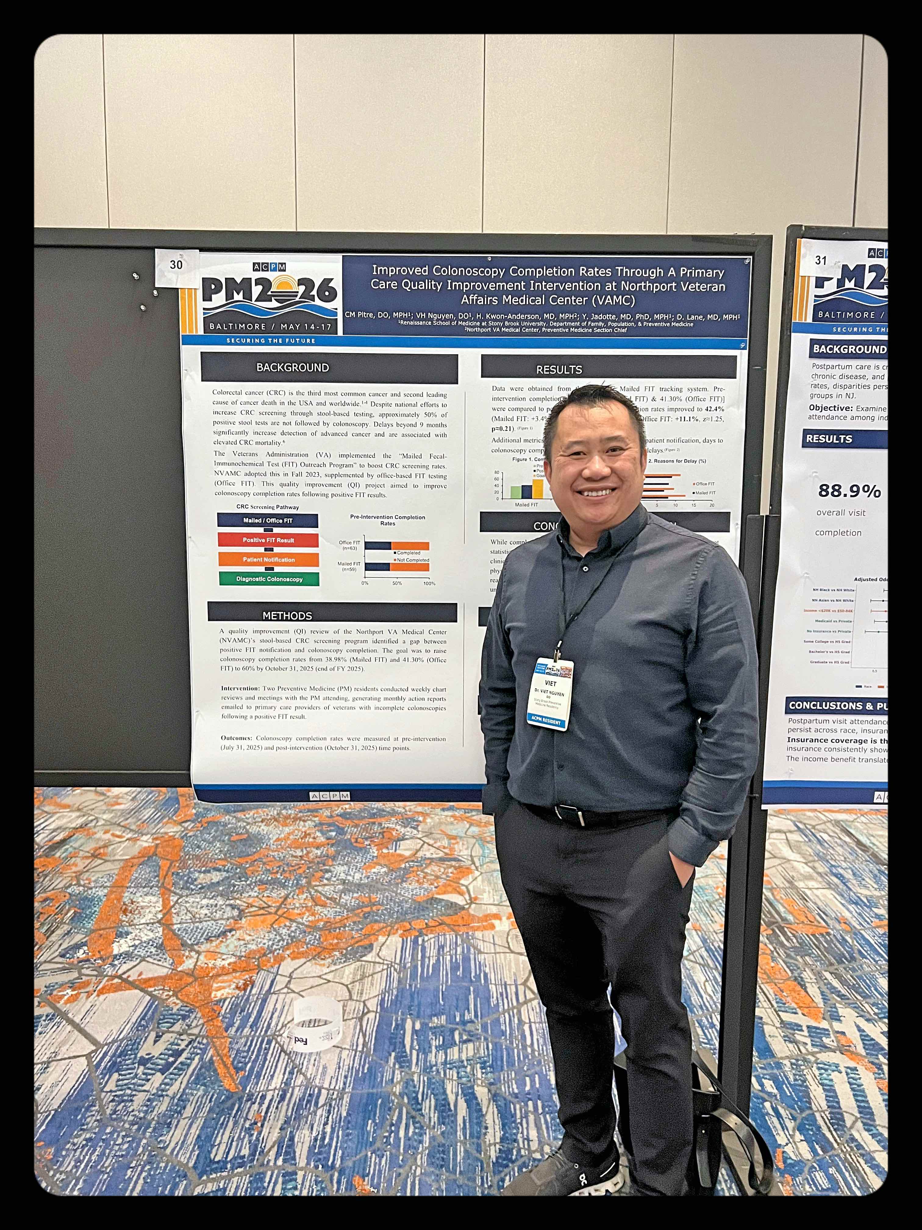 Dr. Nguyen at ACPM 2026 Dr. Nguyen standing in front of poster at ACPM Conference