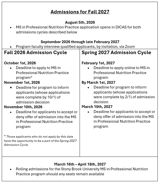Admission timeline and cycle for a Fall 2027 PNP cohort start term