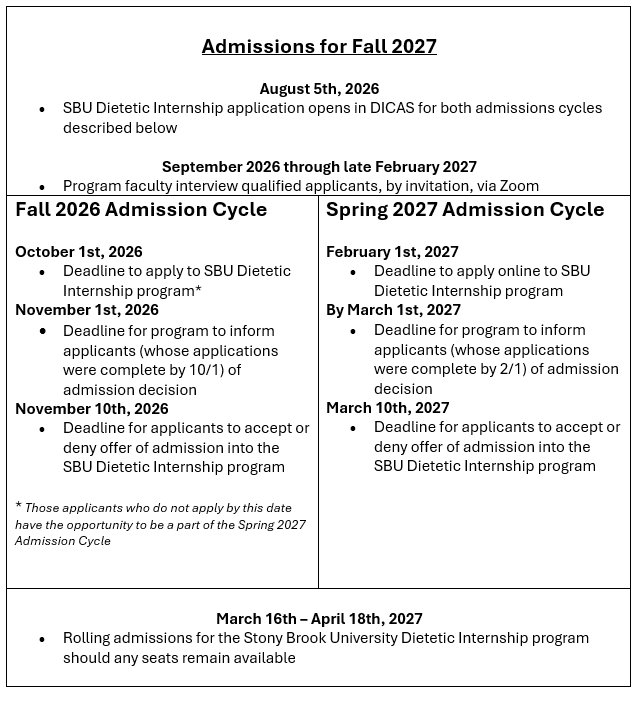 Admission timeline and cycle for a Fall 2027 DI cohort start term
