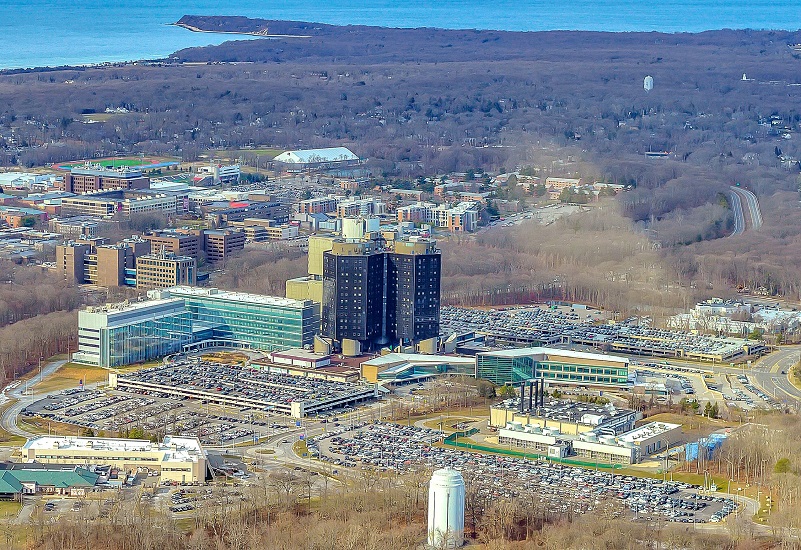 Aerial image of the Renaissance School of Medicine at Stony Brook University