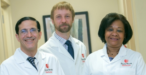 Our head and neck specialists (l to r) Drs. Ghassan J. Samara and Lukasz Czerwonka with nurse navigator Gerty Fortune. an image is here